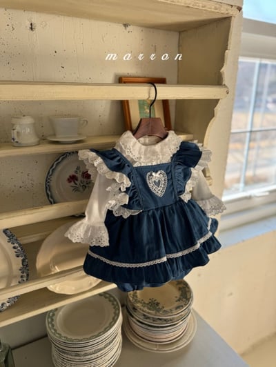 Marron33｜(3m-18m) 愛心刺繡蕾絲花邊包屁衣8