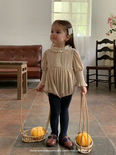 JE585｜(66-90cm) 蕾絲花邊領泡泡袖包屁衣14