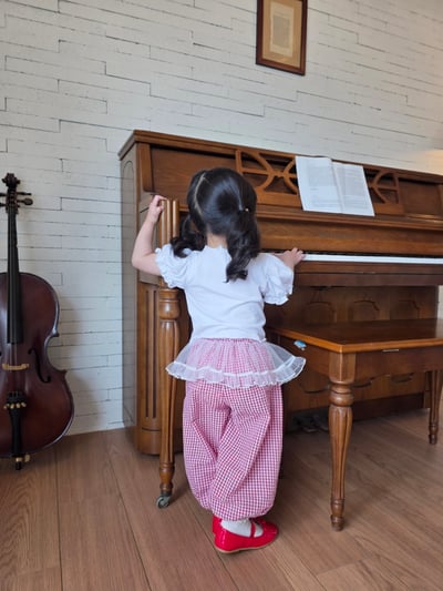 Color11｜(75-115cm) 蕾絲紗裙格紋縮口褲2