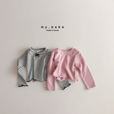 my_bebe02｜(-12m-7y) 條紋蝴蝶結捲邊上衣2