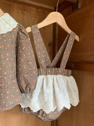 JE628｜(73cm-100cm) 格紋玫瑰花蕾絲包屁衣4