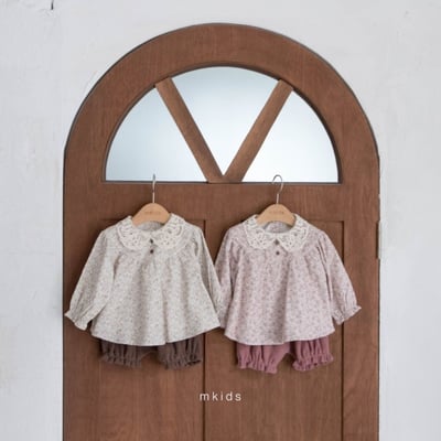 M-KIDS47｜(65-80cm) 2色蕾絲領碎花燈籠褲套裝1