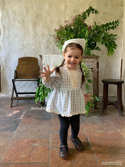 JE547｜(66-90cm) 藍色格紋花邊包屁衣6