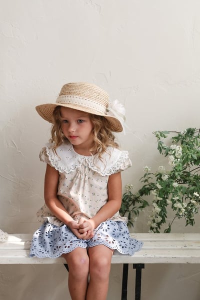 FLO39｜(75-140) 蕾絲翻領碎花公主袖上衣15