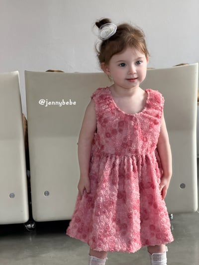 JE726｜(80-130cm) 粉嫩玫瑰花綁帶蓬蓬洋裝14