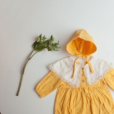 LEMONADE43｜(55cm-85cm) 3色蕾絲花邊翻領包屁衣含帽子18