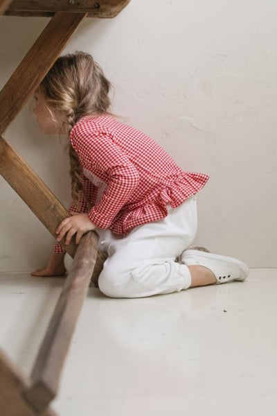 FLO46｜(75-140) 3色格紋蘋果花布荷葉邊上衣19