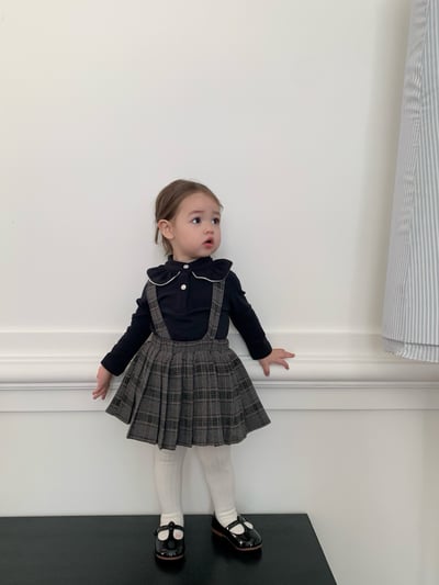 JE562｜(73cm-100cm) 格紋百褶吊帶包屁裙/立領荷葉上衣2