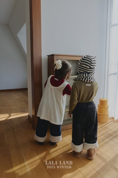 lala land75｜(75cm-120cm) 2色反摺刷毛直筒牛仔褲10