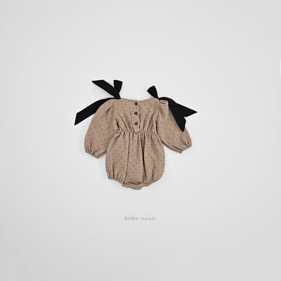 bebe nine21 (65-90) 2色點點蝴蝶結緞帶包屁衣14