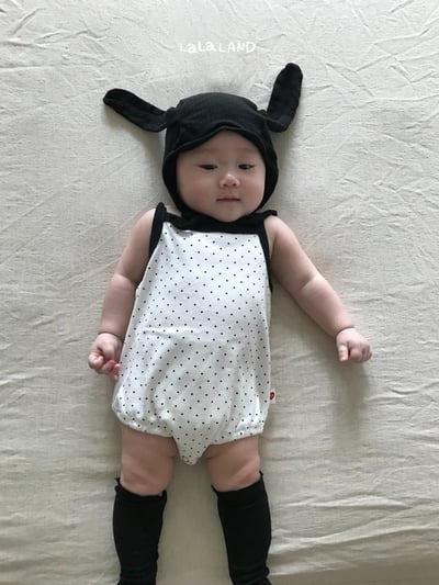 lala land34｜(3m-18m) 2色波點愛心細肩包屁衣3