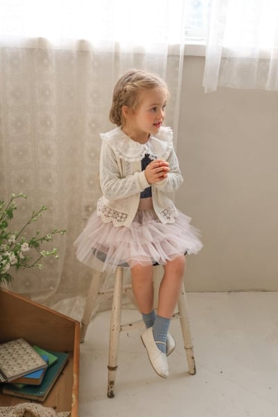 FLO54｜(75-140) 2色針織蕾絲滾邊開襟外套10