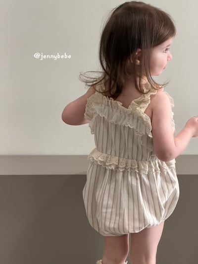 JE691｜(66-90cm)  蕾絲花邊條紋無袖包屁衣9