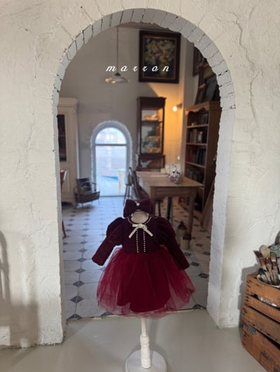 Marron 62｜(1y-6y) 宮廷袖珍珠小香薄紗洋裝7