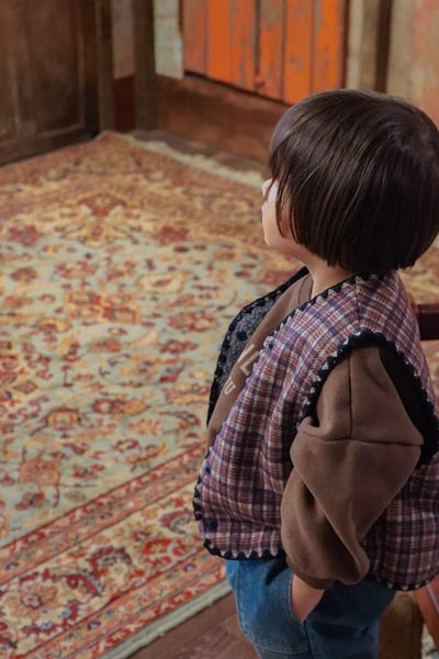 onu 16｜(70cm-115cm) 滾邊格紋刷毛雙面背心15