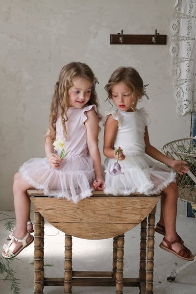 FLO41｜(75-140) 荷葉袖薄紗洋裝5