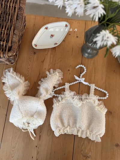 Marron 30｜(1y-6y) 蕾絲肩帶刷毛短版背心7