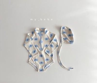 my_bebe01｜(75-105cm) 拉鍊防曬泳衣含泳帽4