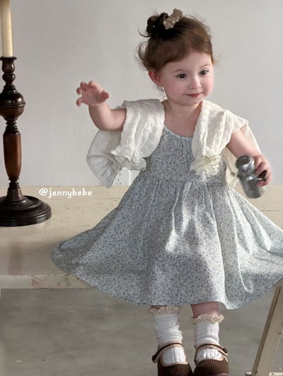 JE721｜(73-100cm) 天藍碎花細肩洋裝/壓紋開襟外套6