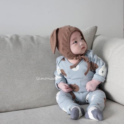 LEMONADE46｜(55cm-85cm) 2色小熊包屁衣長褲含帽子10