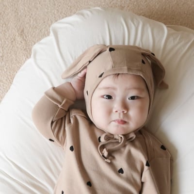 LEMONADE34｜(55cm-85cm) 2色小愛心包屁衣含帽子3