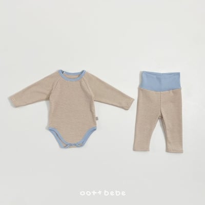 Oottbebe11｜(0m-12m) 條紋撞色家居包屁衣褲子套裝9