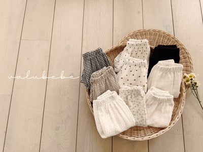 Valubebe67｜(65-90) 棉麻印花縮口褲10