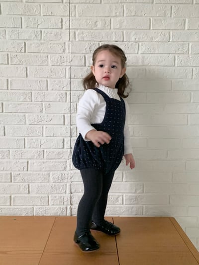 JE618｜(73cm-90cm) 小花舖棉吊帶褲/花邊領上衣6