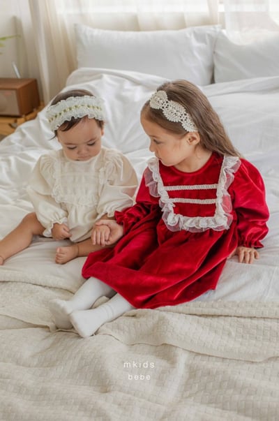 M-KIDS07｜(55-80cm) 2色法式絨面蕾絲包屁衣6