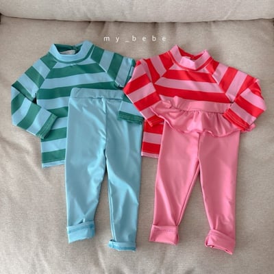 my_bebe06｜(75-105cm) 長袖防曬條紋泳衣9