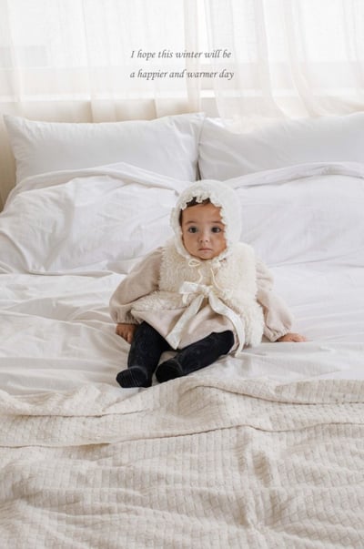 M-KIDS18｜(55-85cm) 2色蕾絲花邊針織綁帶帽3