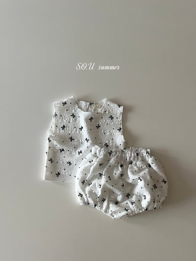 SO.U25｜(6m-18m) 蝴蝶結印花抓皺套裝5