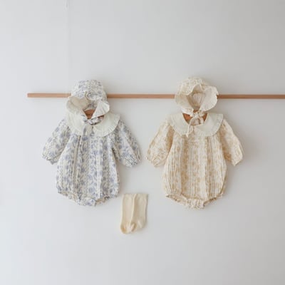 LEMONADE19｜(55cm-85cm) 2色翻領碎花包屁衣1