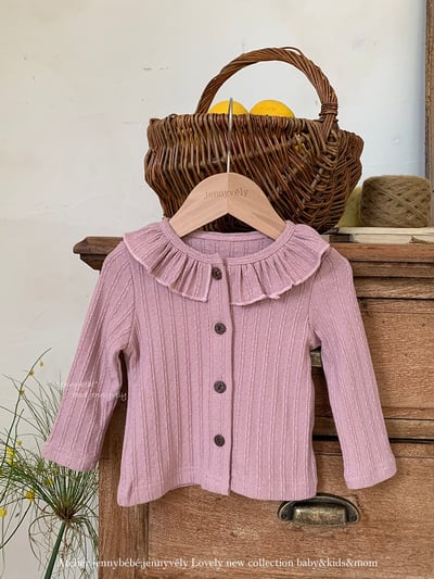 JE564｜(73-100cm) 荷葉領開襟外套/坑條滾邊吊帶褲3