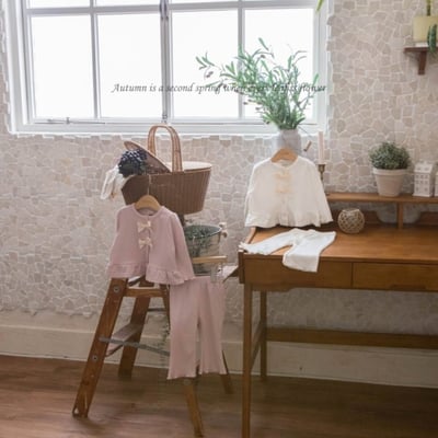 M-KIDS44｜(65-115cm) 2色蝴蝶結緞帶和夜套裝4