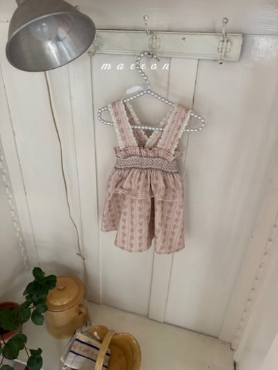 Marron 19｜(1y-6y) 法式抓皺印花吊帶洋裝10