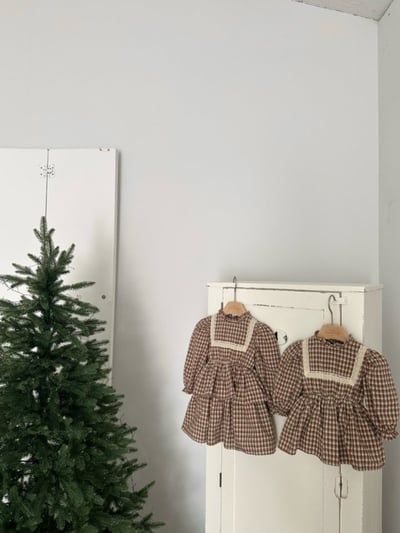 MONBEBE28｜(1y-8y) 格紋荷葉立領洋裝7