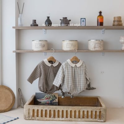 M-KIDS10｜(55-80cm) 2色口袋格紋圓領包屁衣1