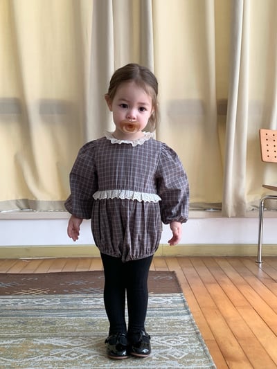 JE618｜(73cm-100cm) 格紋蕾絲綁帶包屁衣12