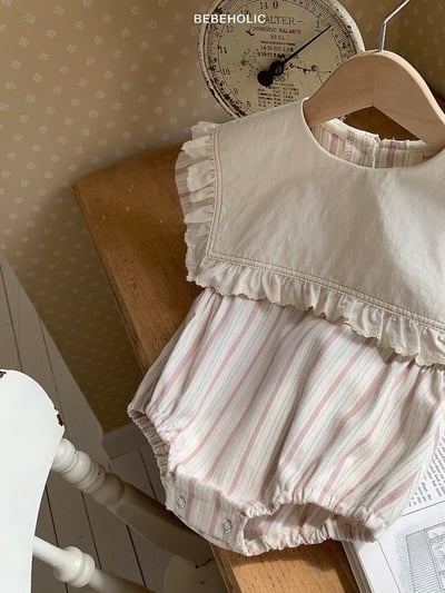 Bebe holic20｜(3m-18m) 翻領條紋連身服10