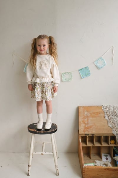 FLO44｜(75-140) 2色小兔蕾絲花布休閒短版上衣21