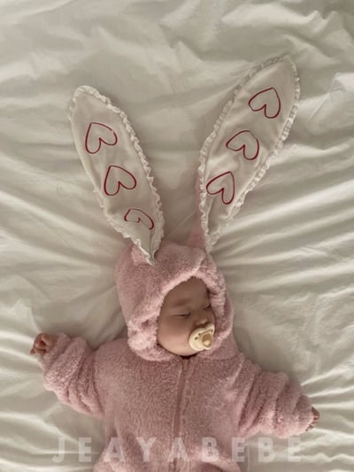JEAYA07｜(3m-12m) 2色刷毛愛心兔耳連身衣15