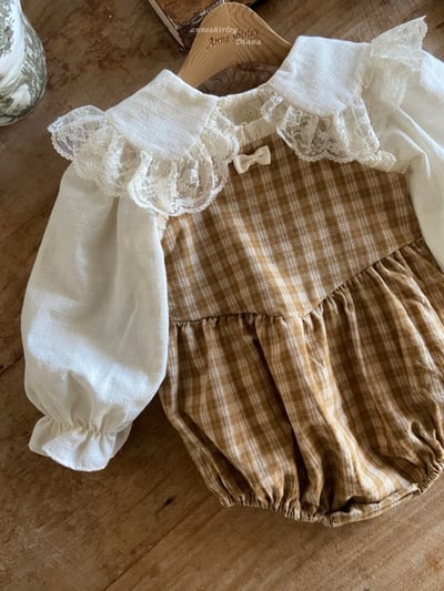 Anne Shirley09｜(3m-22m) 1色格紋花邊吊帶包屁衣8