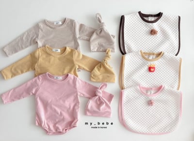 my_bebe27｜(-6m-12m-) 棉質包屁衣含扭結帽12