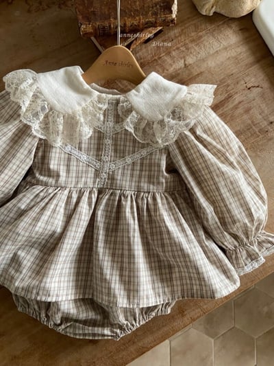 Anne Shirley01｜(3m-22m) 2色格紋蕾絲包屁洋裝25