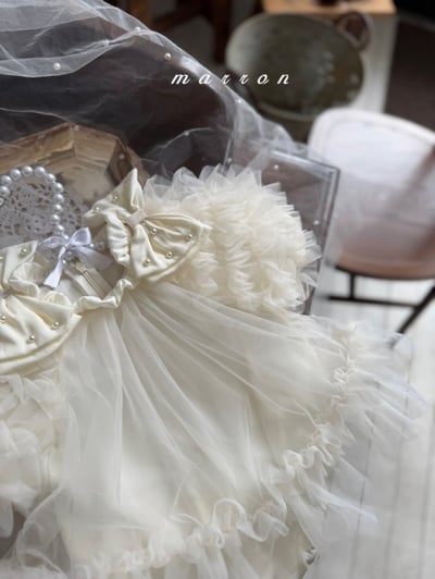 Marron31｜(3m-18m) 薄紗滾邊蓬蓬袖洋包屁衣5