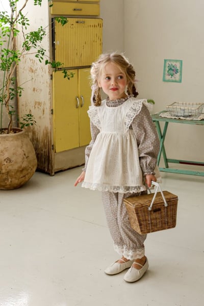 FLO25｜(75-140) 2色田園碎花蕾絲縮口褲3