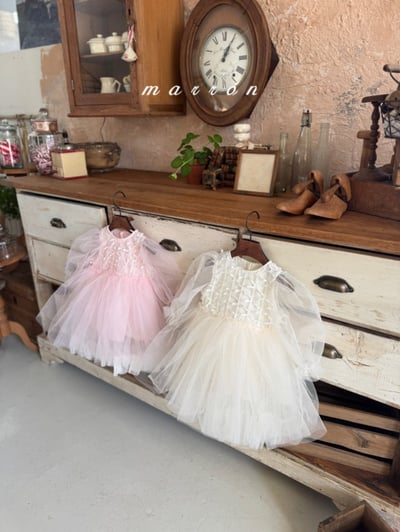 Marron56｜(1y-6y) 絲帶薄紗澎澎洋裝1