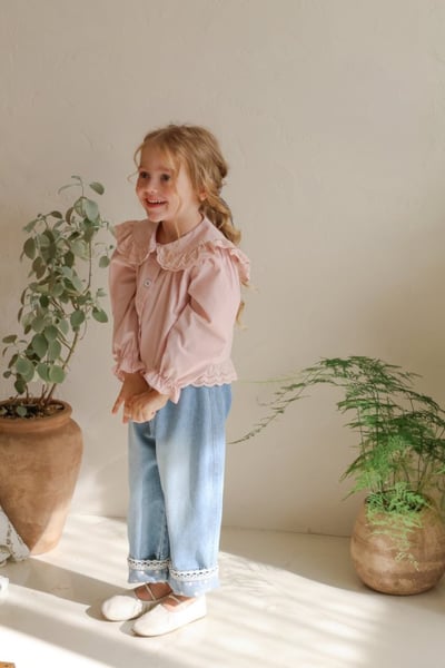 FLO14｜(75-140) 2色蕾絲波點反摺牛仔褲19