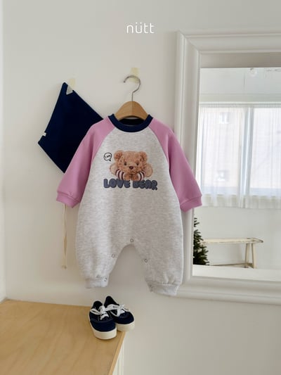 Nutt01｜(3m-16m) 小熊印花撞色休閒連身衣含帽子14